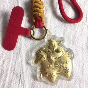 Gold Horse & Rider Charm Necklace with Red Cord